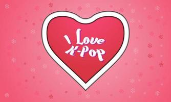 me encanta el fondo k pop. pop coreano. tarjeta de felicitación colorida, carta, pancarta o póster. con el icono del corazón. ilustración vectorial premium y de lujo vector