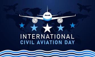 Fondo del día internacional de la aviación civil. 7 de diciembre. tarjeta de felicitación, carta, pancarta o póster. con avión y el icono mundial. ilustración vectorial premium y de lujo vector