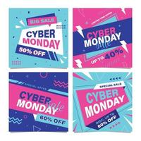 Publicaciones en redes sociales del Cyber Monday vector