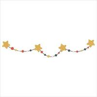 Christmas garland with balls and stars in flat handdrawn style isolated on white background.Vector illustration. Decoration for Christmas vector
