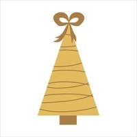 Golden Christmas tree with bow in Scandinavian minimal style isolated on white background.Christmas tree for decor and decorations. vector
