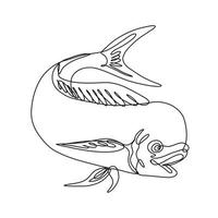 Dorado Dolphin Fish or Mahi Mahi Jumping Down Continuous Line Drawing vector