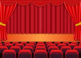Escenario de teatro dramático con cortina roja de glamour y espectáculo. vector