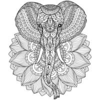 elefante y flor de loto dibujados a mano para libro de colorear para adultos vector
