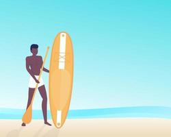 Man with sup board and paddle, vector illustration