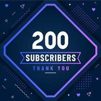 Thank you 200 subscribers celebration modern colorful design. vector