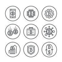 bitcoin investments, payments and exchange line icons on white vector