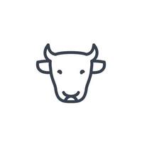icono de ganado, vista frontal de la cabeza de vaca, signo lineal de granja de ganado vector