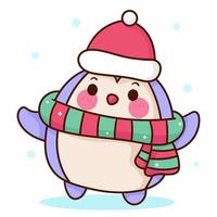 Cute penguin wear santa hat kawaii Christmas vector