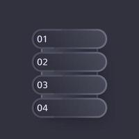 1, 2, 3, 4 steps, progress bar design in dark vector
