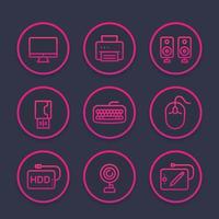 Computer peripherals line icons set vector