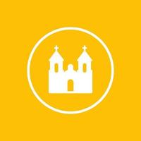 church icon in circle, catholic temple sign vector