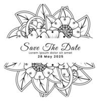 Save the date with mehndi flower. decoration in ethnic oriental, doodle ornament. vector