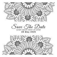 Save the date with mehndi flower. decoration in ethnic oriental, doodle ornament. vector