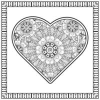 flor mehndi con marco en forma de corazón. decoración en adornos étnicos orientales, doodle.