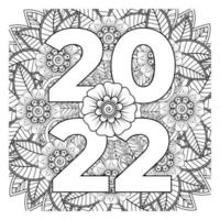 feliz año nuevo 2022 banner o plantilla de tarjeta con flor mehndi vector