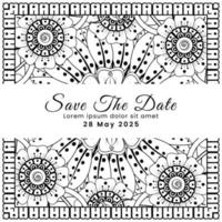 Save the date with mehndi flower. decoration in ethnic oriental, doodle ornament. vector