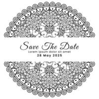 Save the date with mehndi flower. decoration in ethnic oriental, doodle ornament. vector