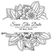 Save the date with mehndi flower. decoration in ethnic oriental, doodle ornament. vector