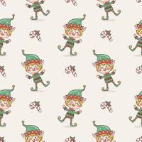 Cartoon christmas seamless pattern with elf boy character in hand drawn style vector