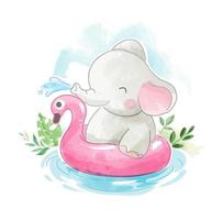 lindo elefante con anillo de natación en un pequeño estanque ilustración