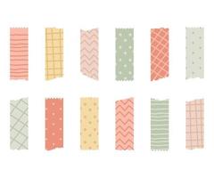 Set of colorful patterned washi tape strips and pieces of duct paper vector