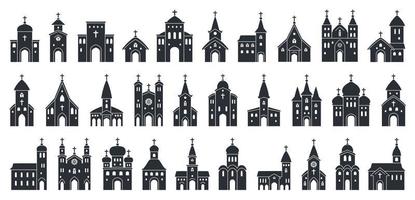 Big set of Church black icon. Vector illustration religion building silhouette