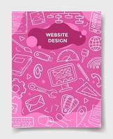 concepto de diseño de sitio web con estilo doodle para plantilla de pancartas, folletos, libros y portada de revista vector