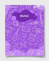 music industry concept with doodle style for template of banners, flyer, books, and magazine cover