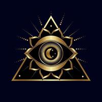 el ojo que todo lo ve. símbolo de religión, espiritualidad, ocultismo. ilustración vectorial aislado en un fondo oscuro.