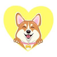 Welsh corgi dog on the background of the heart. Set of funny dogs in different versions. vector