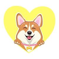 Welsh corgi dog on the background of the heart. Set of funny dogs in different versions. vector