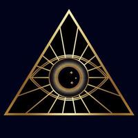 All-seeing eye. Symbol of religion, spirituality, occultism. Vector illustration isolated on a dark background.