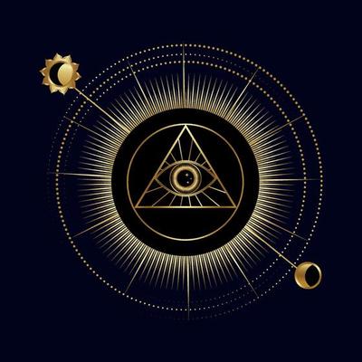 All-seeing eye in a triangle with sun and moon. Symbol of religion,  spirituality, occultism. Vector illustration isolated on a dark background.  4395252 Vector Art at Vecteezy