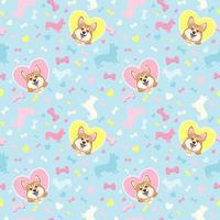 Simless pattern silhouette welsh corgi dog with a pink heart and favorite bones. vector