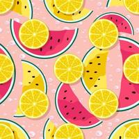 Seamless pattern of lemon slices, watermelon and water drops seamless pattern. Cartoon style. vector