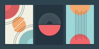 Minimalist wall art with colorful primitive shapes elements in grunge background vector