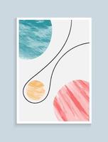 Watercolor shapes wall art with line hand drawn vector