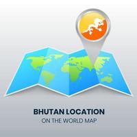 icono de ubicación de Bután en el mapa mundial, icono de pin redondo de Bután vector