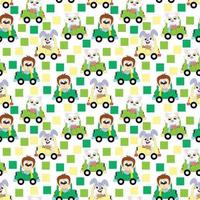 cute animal cartoon with car pattern vector