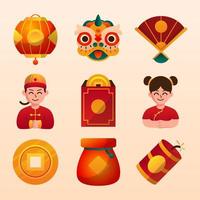 conjunto de iconos de gong xi fa cai vector