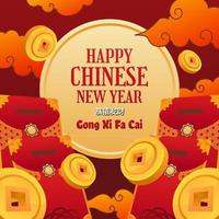 Coin and Red Pocket Chinese New Year Concept vector