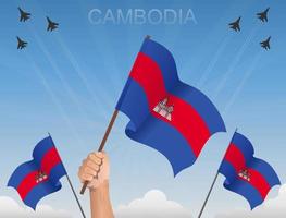 camboya volando bajo el cielo azul vector