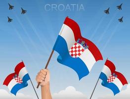 banderas de croacia bajo el cielo azul vector