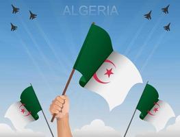 Algeria flags Flying under the blue sky vector