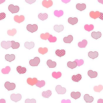 Sweet seamless pink heart pattern isolated on white background. They are  randomly directions and pattern inside. Decorating for wrapping paper, fabric, backdrop and etc. vector