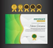 Diseño de plantilla de certificado verde de lujo para el entorno de eventos o la naturaleza vector premium