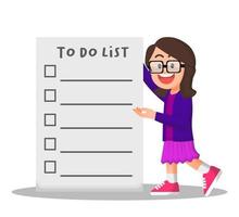 Little girl with glasses holding an empty to do list vector