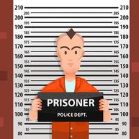 Criminal mugshot front view with height chart behind vector