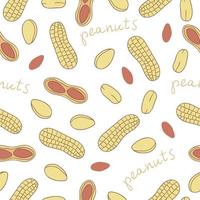 Vector seamless pattern of colored nuts. Repeat background with isolated bright peanuts. Food texture in cartoon or doodle style.